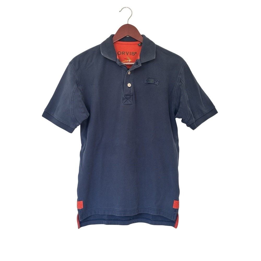 Orvis‎ Signature Men's Polo Shirt Navy Blue Size Small 100% Cotton Heavyweight